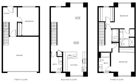 three floor plan of a house with three different floors